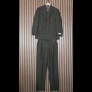 New Vitali Suit 44R Mens Brown Micro Tweed 3-Piece Pleated Trousers Vest Blazer